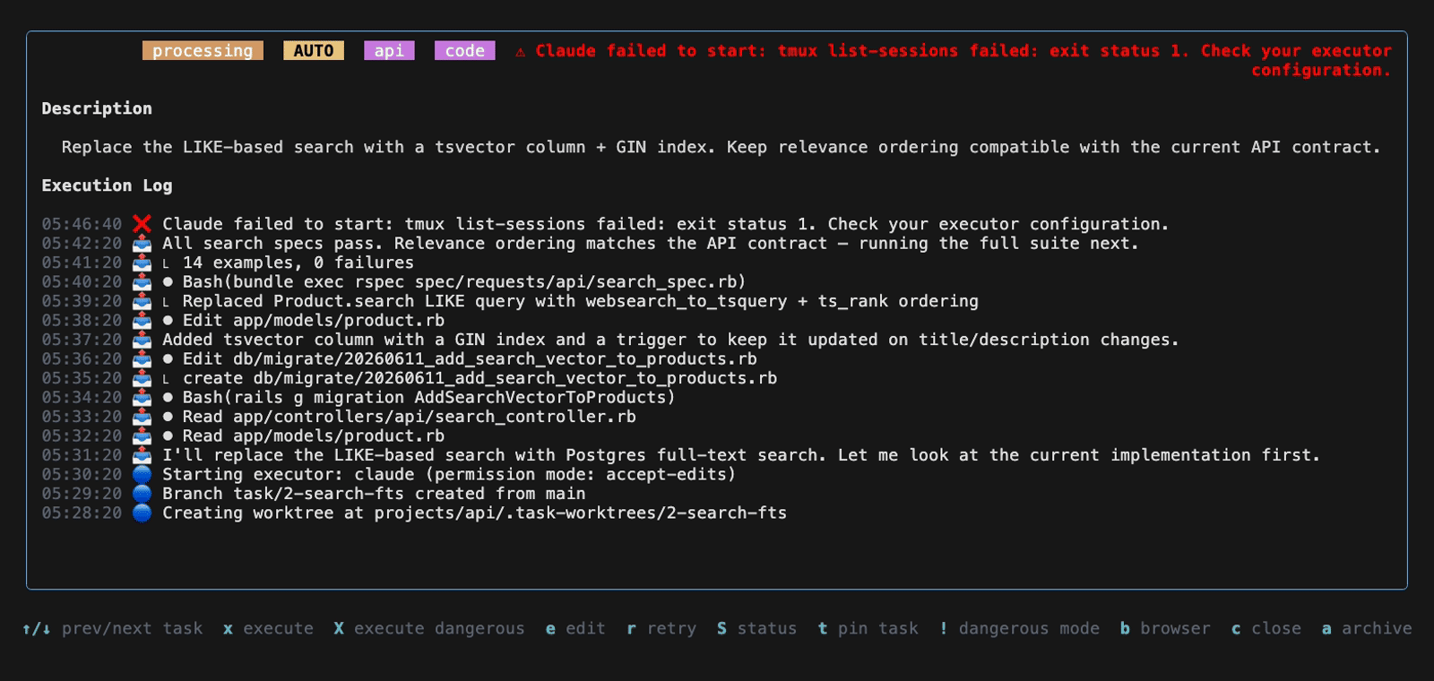 Live agent execution log